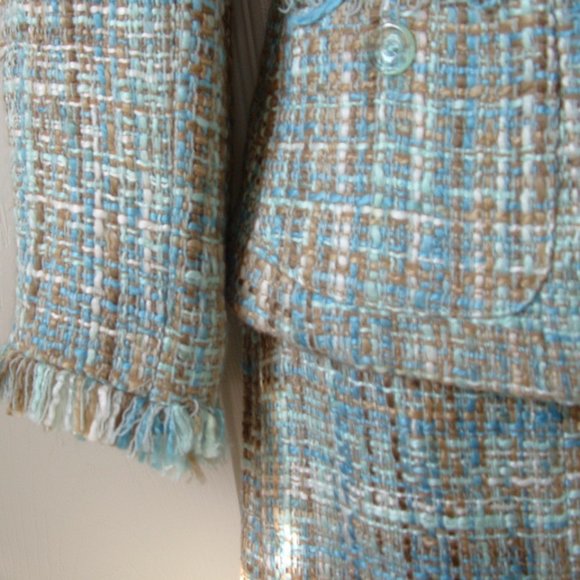 Jonathan Martin Tweed Suit Blazer Skirt Fringed - Picture 7 of 13